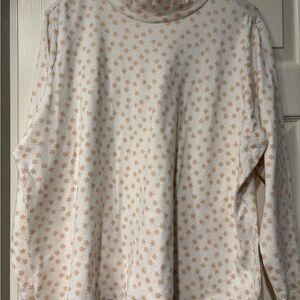 KIM ROGERS White Gold Snowflake Shirt Size 2XL Mock Neck Top 100% Cotton Cozy